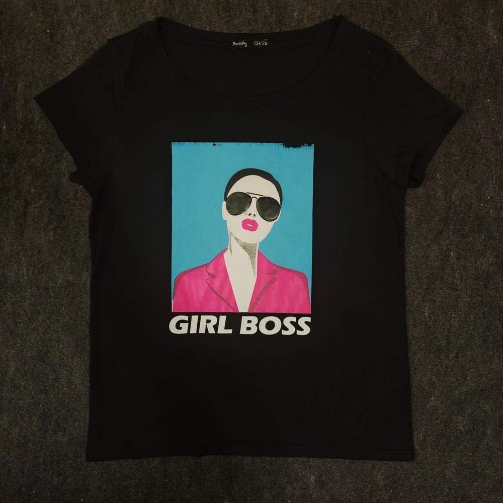 Redsky Womens Girl Boss Graphic Tee Black Pop Art T-Shirt Size Small CH 28